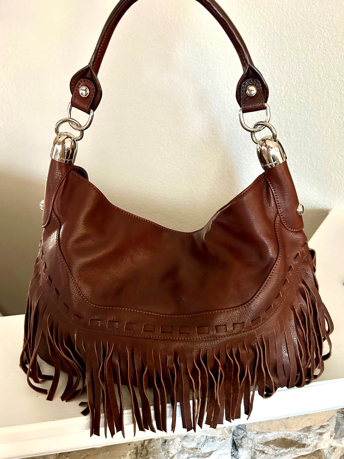 NEW B. MAKOWSKY ANDALUSIA FRINGE LEATHER BROWN HANDBAG