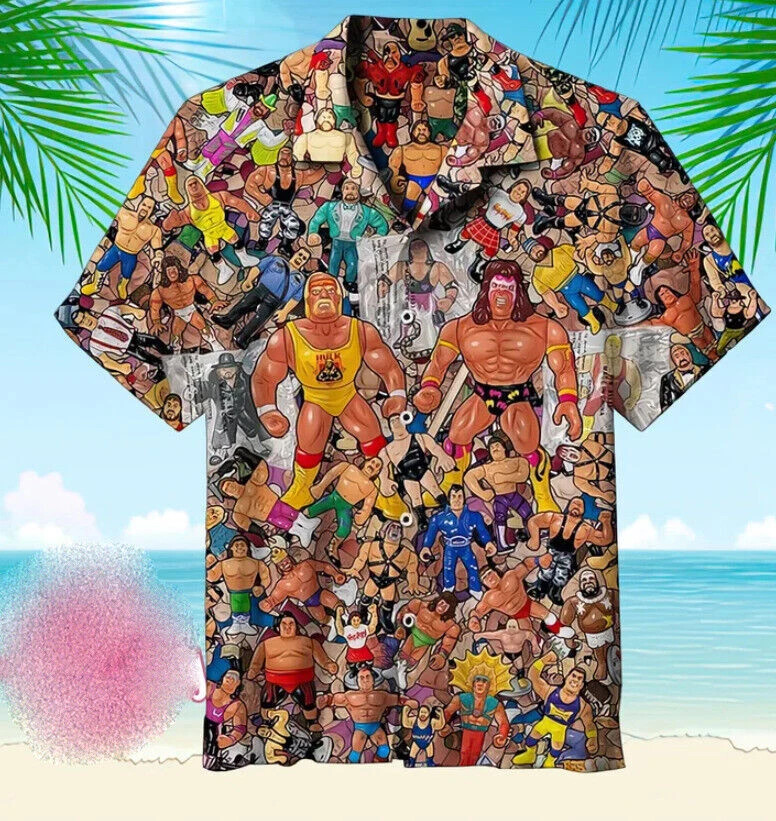 3D Wrestling Character Collage Art Hawaiian Shirt Wrestling Lovers Gift