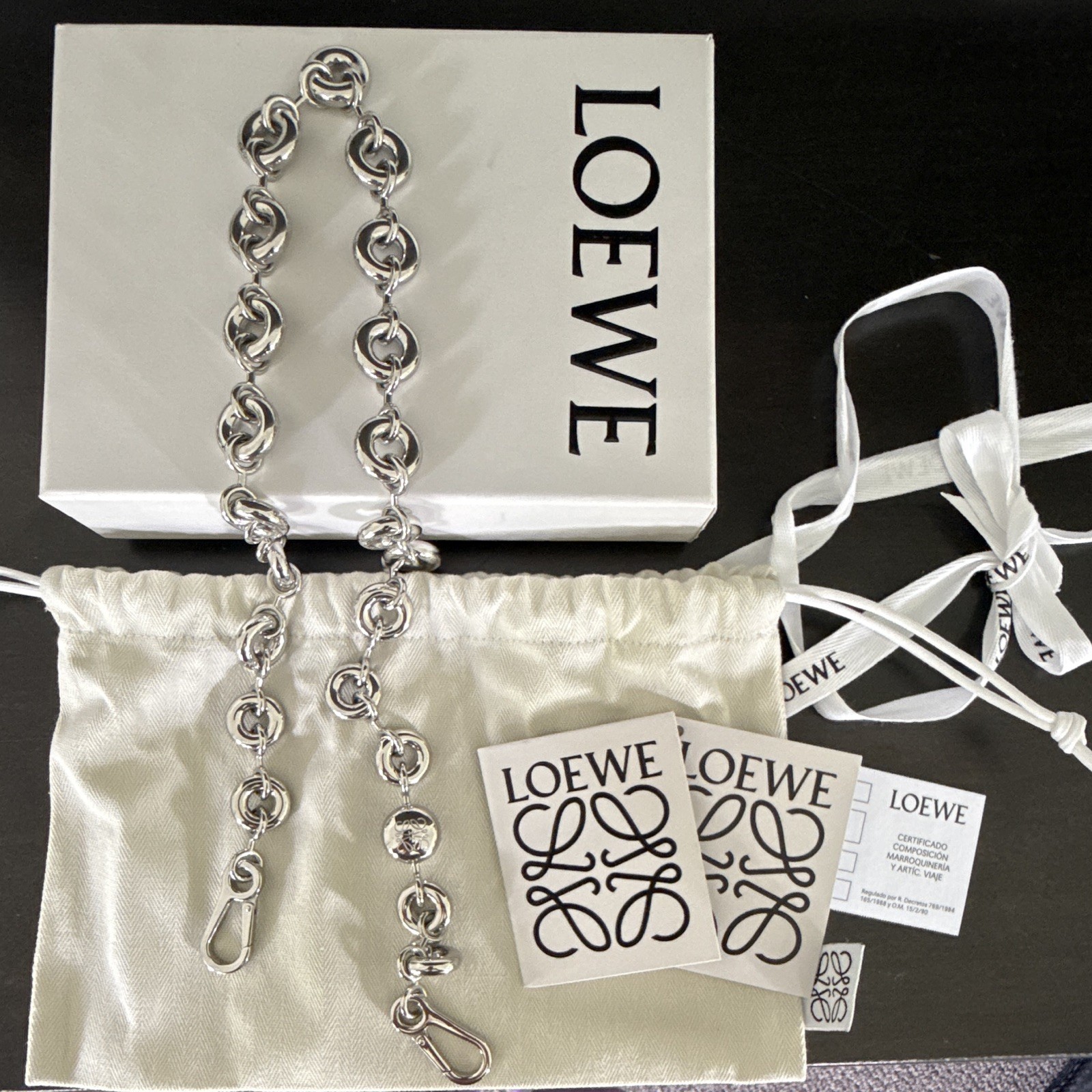 Loewe Silver Tone Donut Chain, Logo Design, Includes White Dust Bag