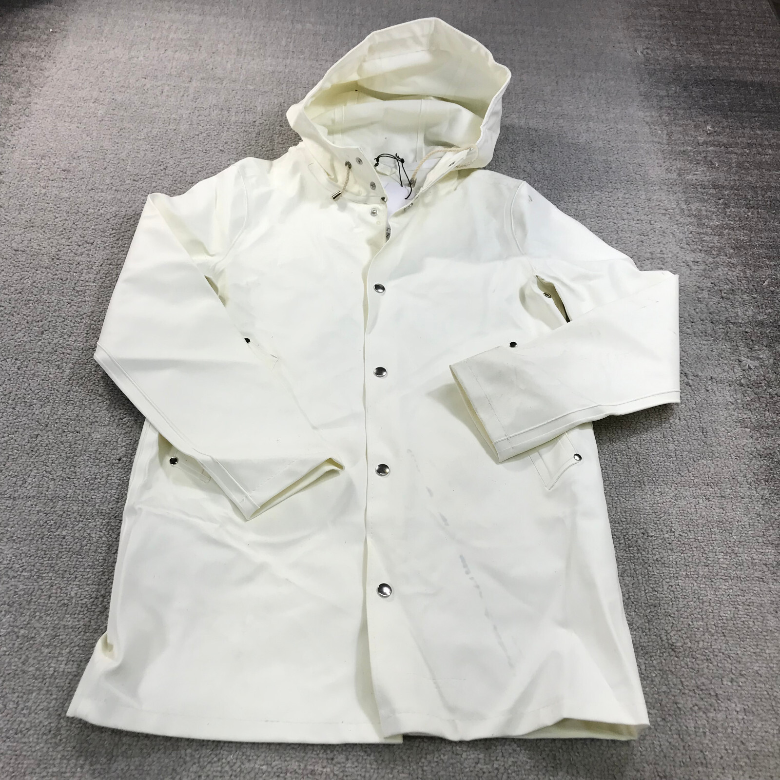 Stutterheim Stockholm Jacket Mens 2XS XXS Hoodie White Rain Coat Heavy Snap