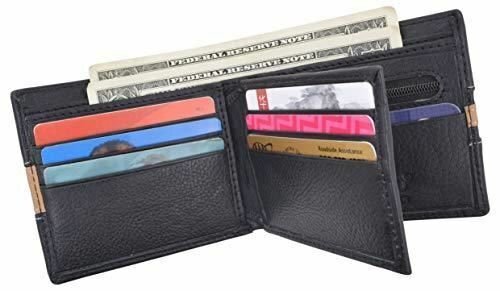 Men’s Premium Center Flap Card ID Holder Bifold Wallet With Zipper Coin Pocket