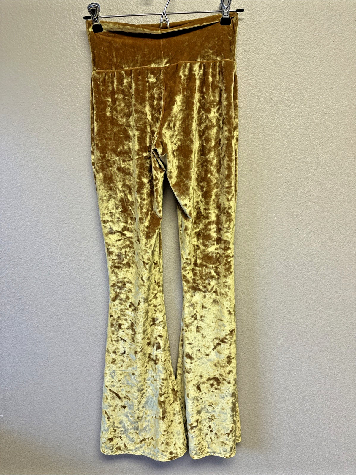Warrior Within Designs Small Velvet Flare Pants Yellow Pull On 70’s Yoga Hippie