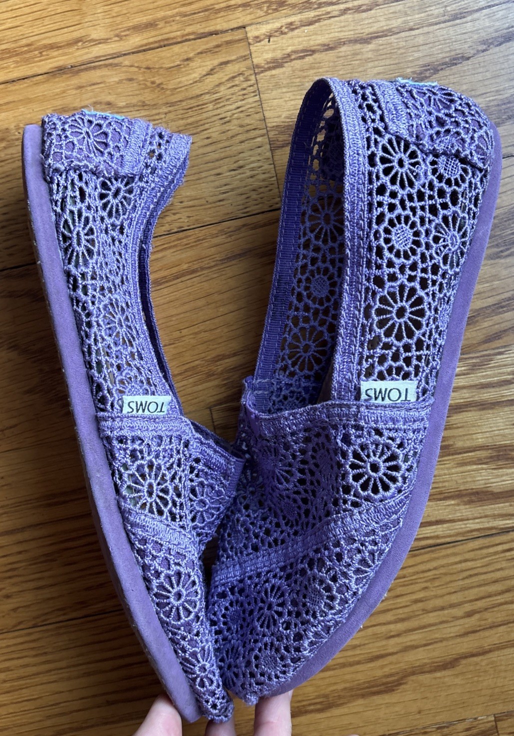 TOMS Womens Alpargata Purple Floral Crochet Lace Slip On Flat Shoes Size 7.5