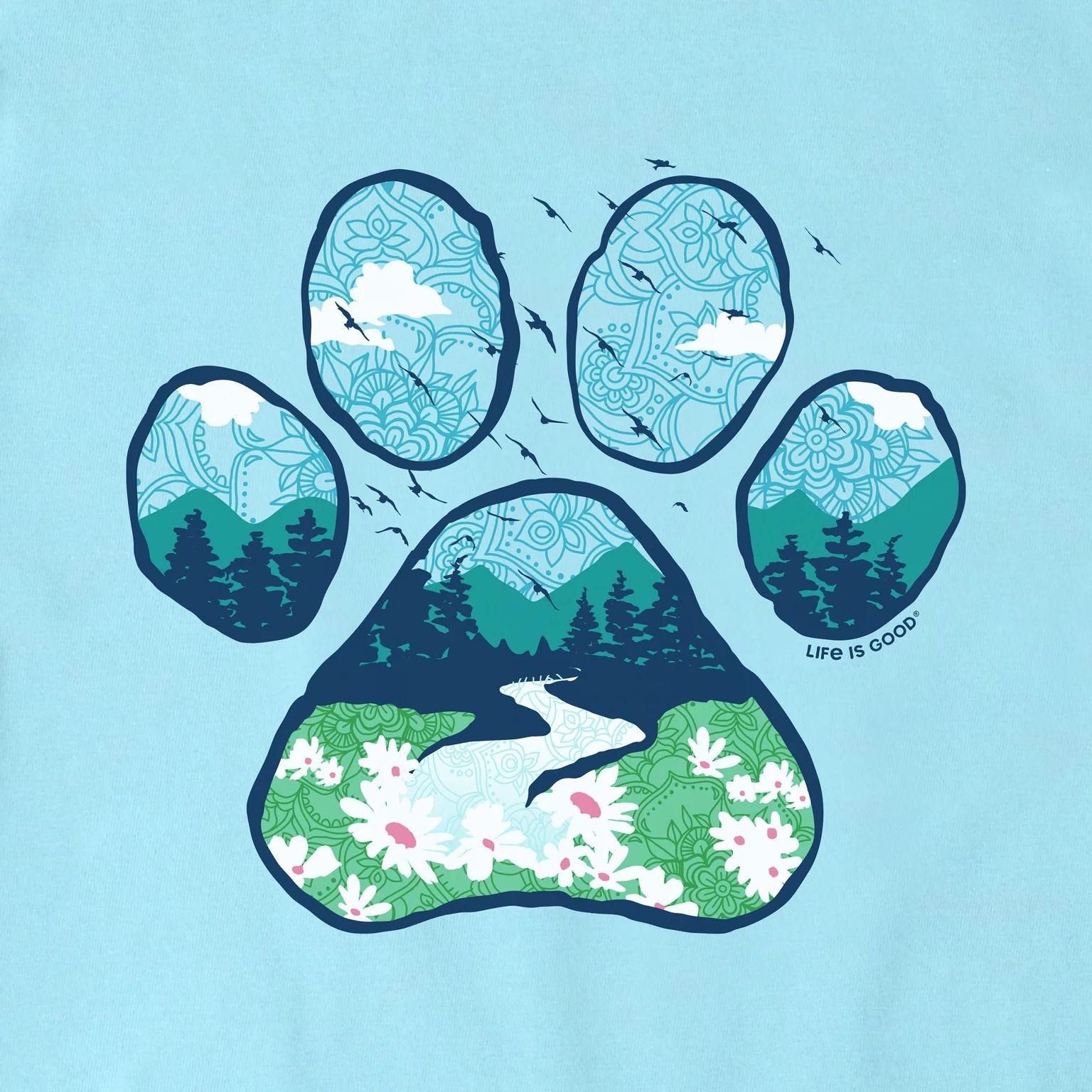 Life Is Good Paw Print Mountain Stream Short Sleeve Crusher-LITE Vee Women’s Shi