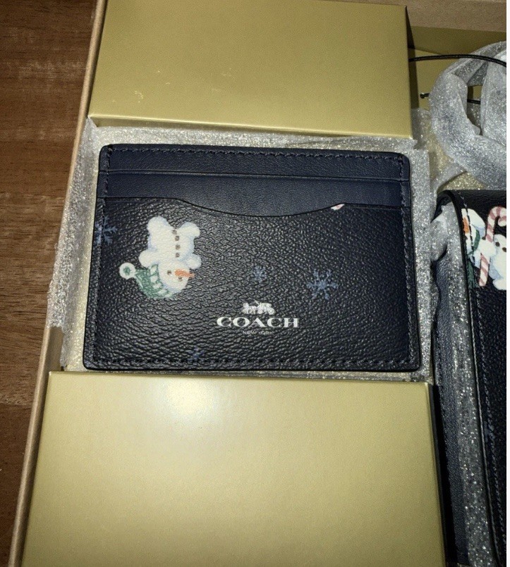 Coach Snowman Boxed Anna Foldover Clutch Crossbody And Card Case Set New