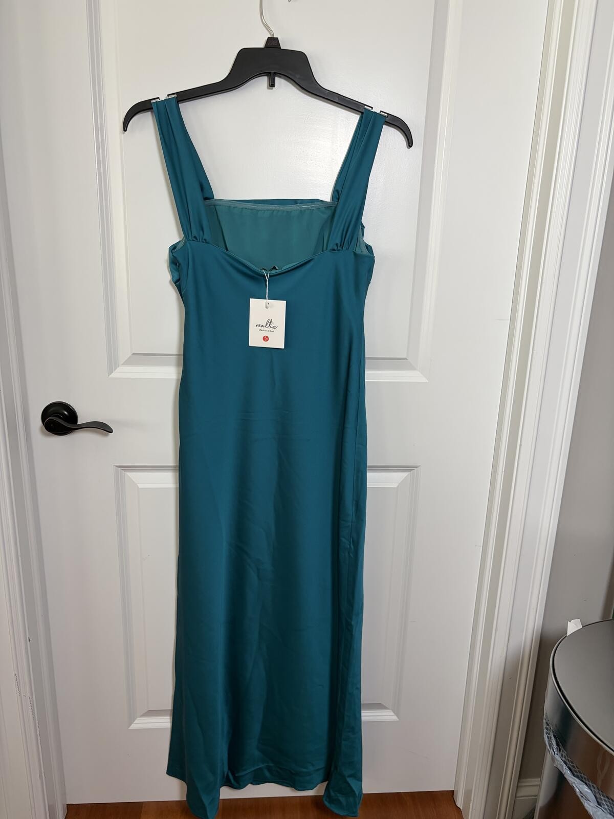 Teal Sleeveless Maxi Dress 100% Polyester With Side Zipper