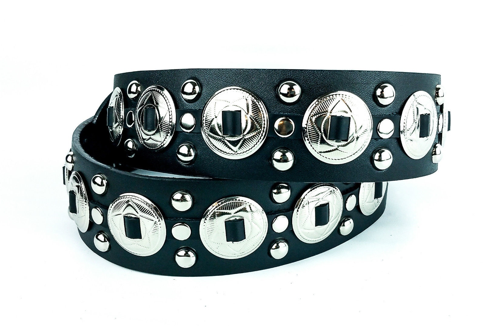 Western Concho Stud Genuine Leather Belt Punk Goth Rockabilly Bikers Cowboy Belt