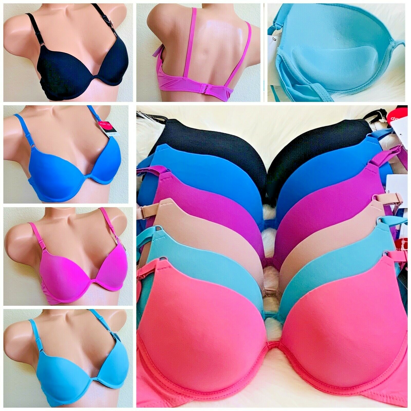 3-6 Women’s Bra Push-ups Deep Cleavage V-Bra T-Shirt Smooth Bra Lot 8601 32B-40C