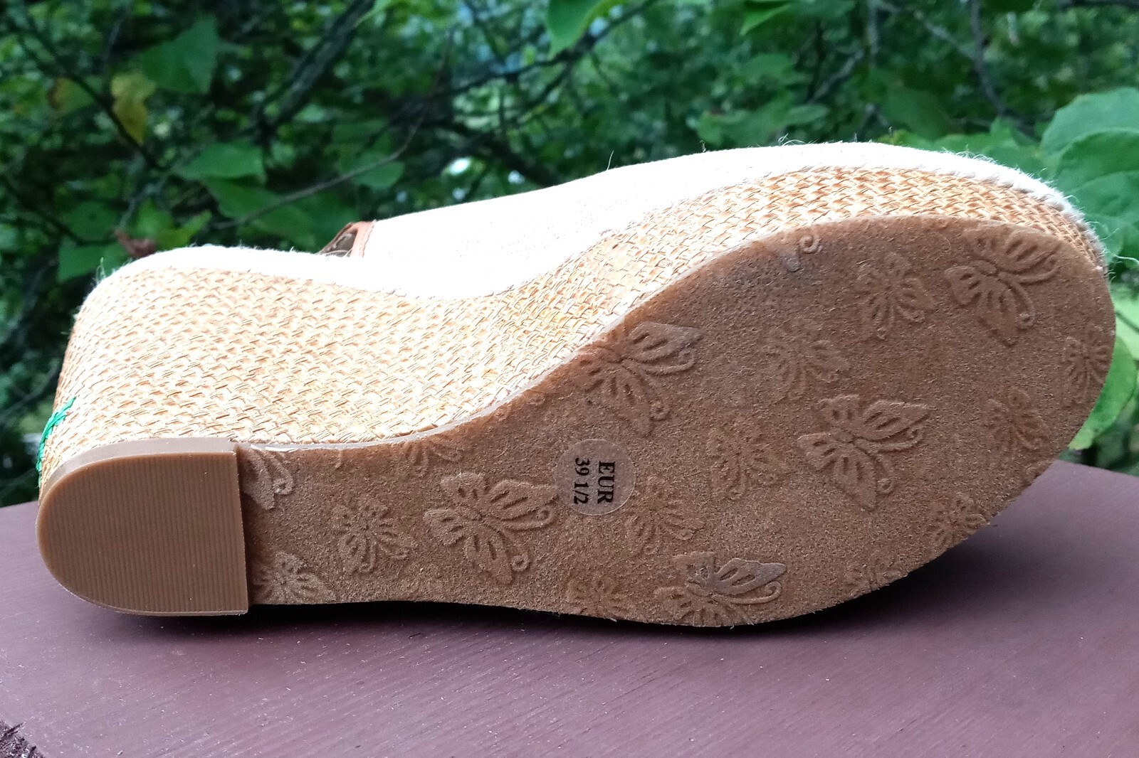 Poetic Licence 8.5 Sandals Natural Petal Pusher Floral Fabric Leather Wedge Shoe
