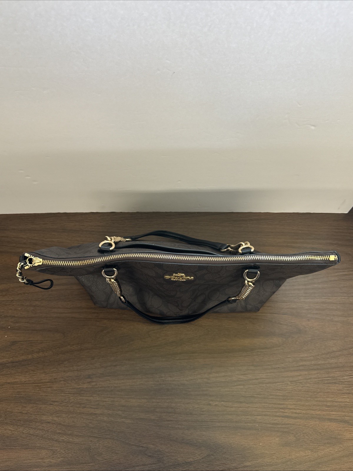 Coach Ava Chain Tote Signature Canvas Brown/Black Authentic Leather J1723-F23526