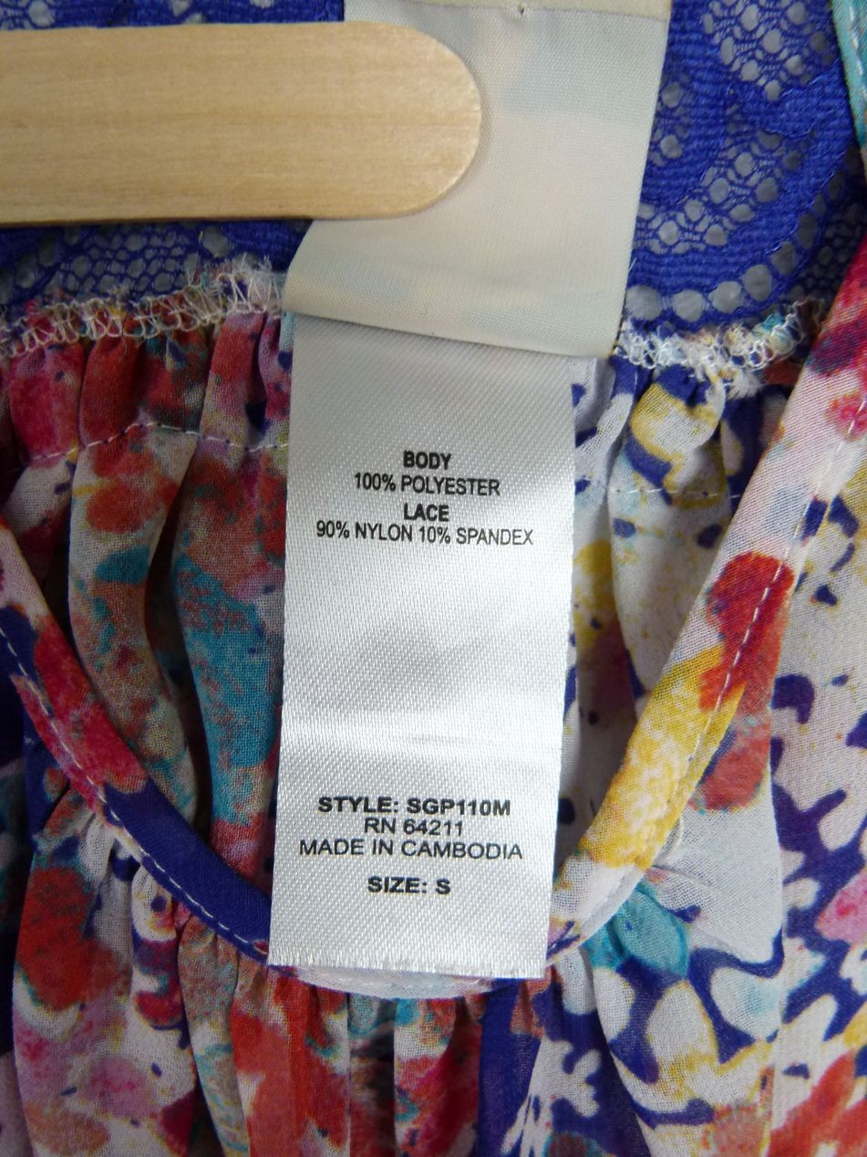 In Bloom Women’s Small Multicolor Floral SGP110M Polyester Tank Lace Back Tunic