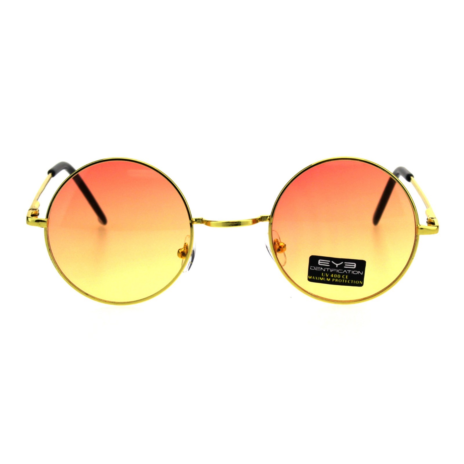 Gold Round Circle Frame Sunglasses Spring Hinge Ombre Color Lens UV 400