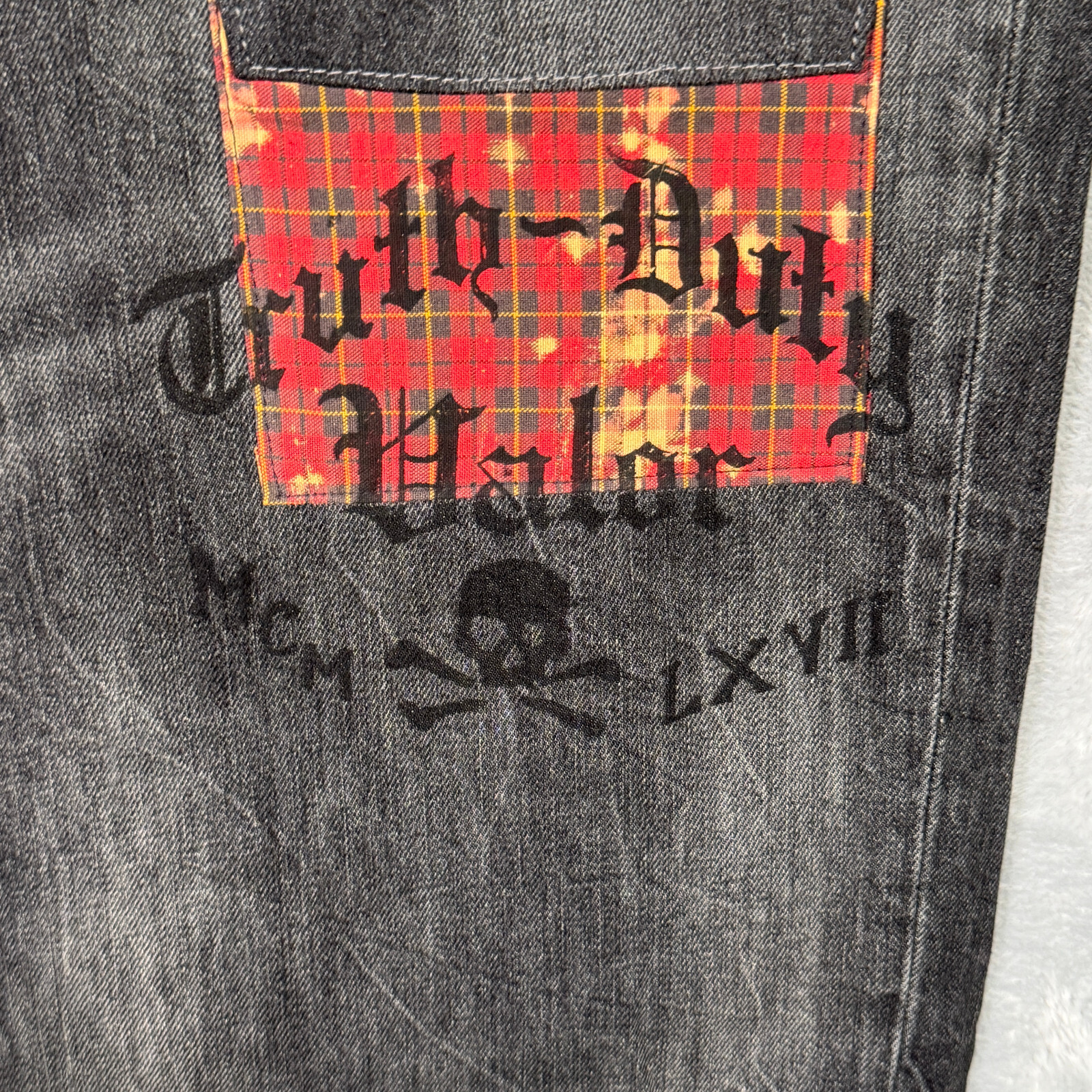 Ralph Lauren Jeans Mens 48×30 48B Black Denim Varick Graffiti Patchwork Skull