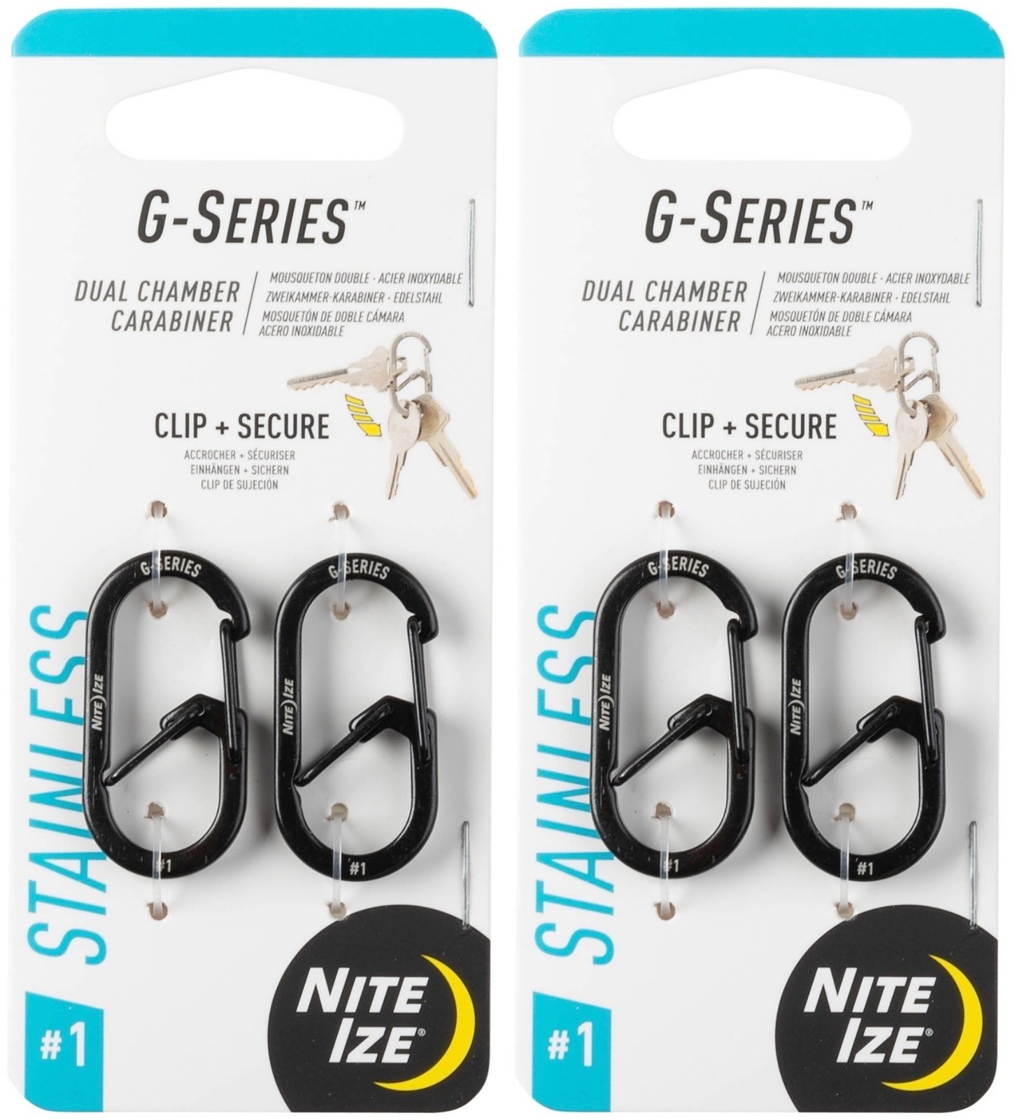 Nite Ize 2-Pack G-Series Dual Chamber S.S. Carabiner #1 – Black (2-Pack)