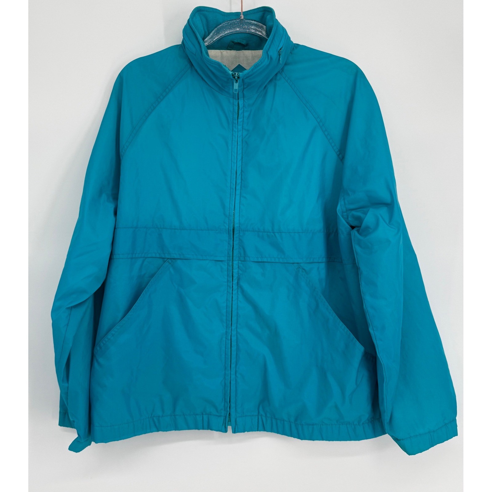 Pacific Trail Vintage Teal Windbreaker Jacket Full Zip Packable Hood 90s Sz XL