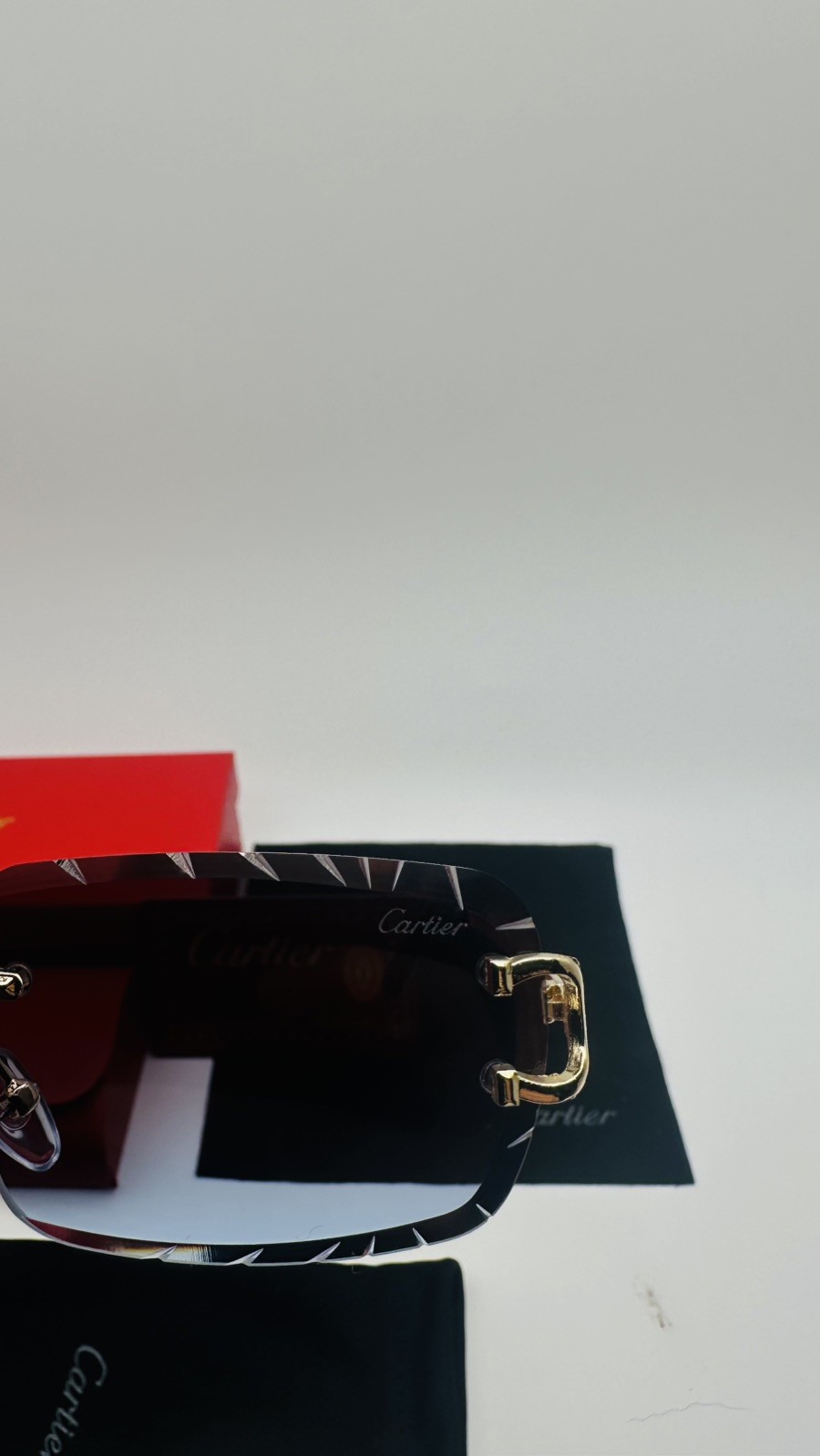 Cartier Big C Diamond Cut Red to Blue Fade Frameless Lens Gold Frame