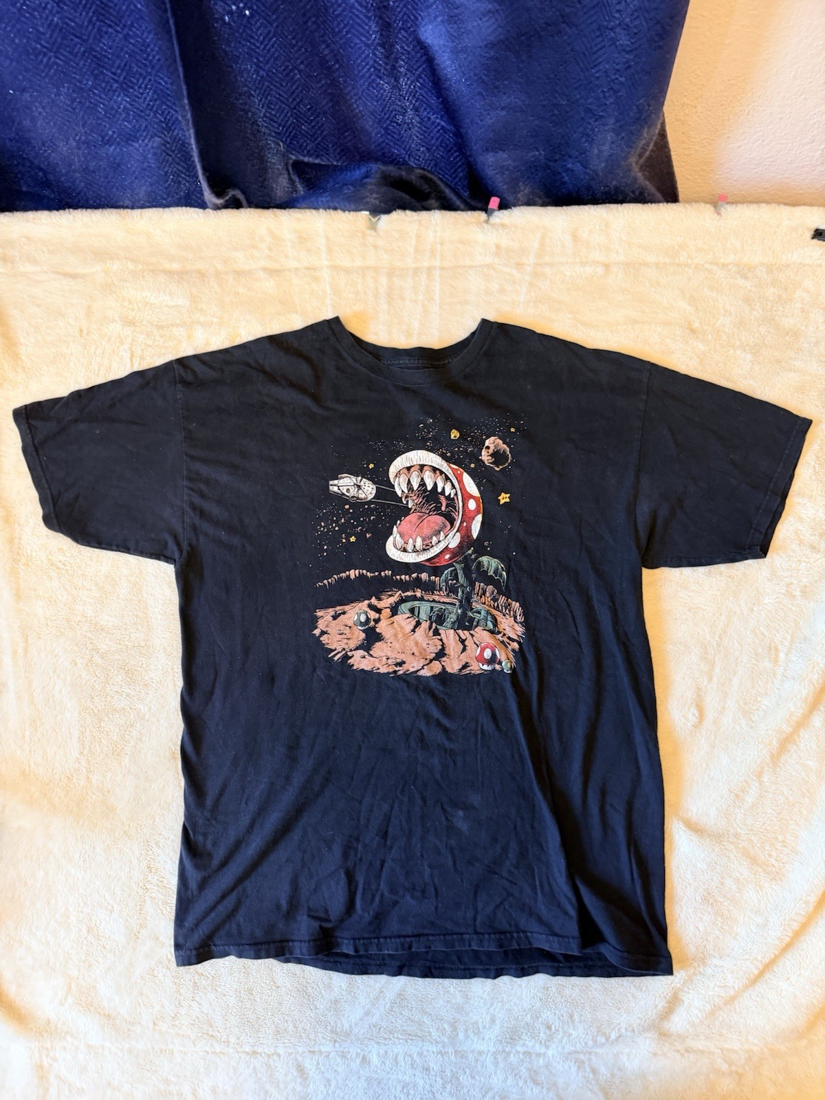 TeeFury Star Wars & Mario Bros. Mashup T Shirt Size XXL Millennium Falcon