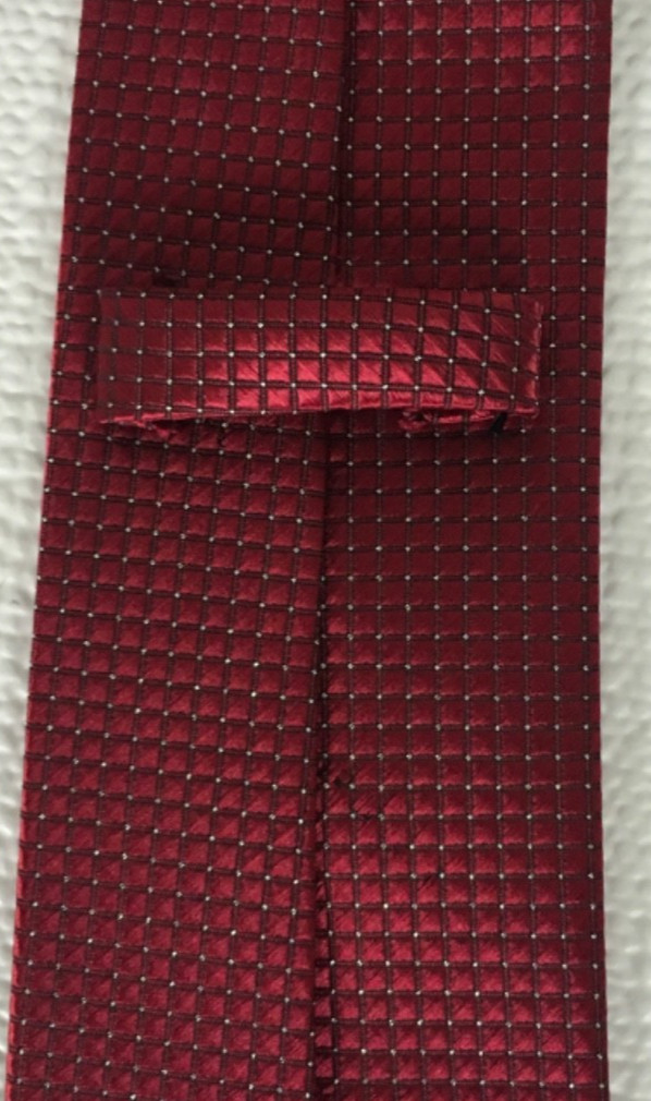 Neck Tie Dark Red with Dark Red Silver Tiny Squares 3.25 inches Wide 55 in Long