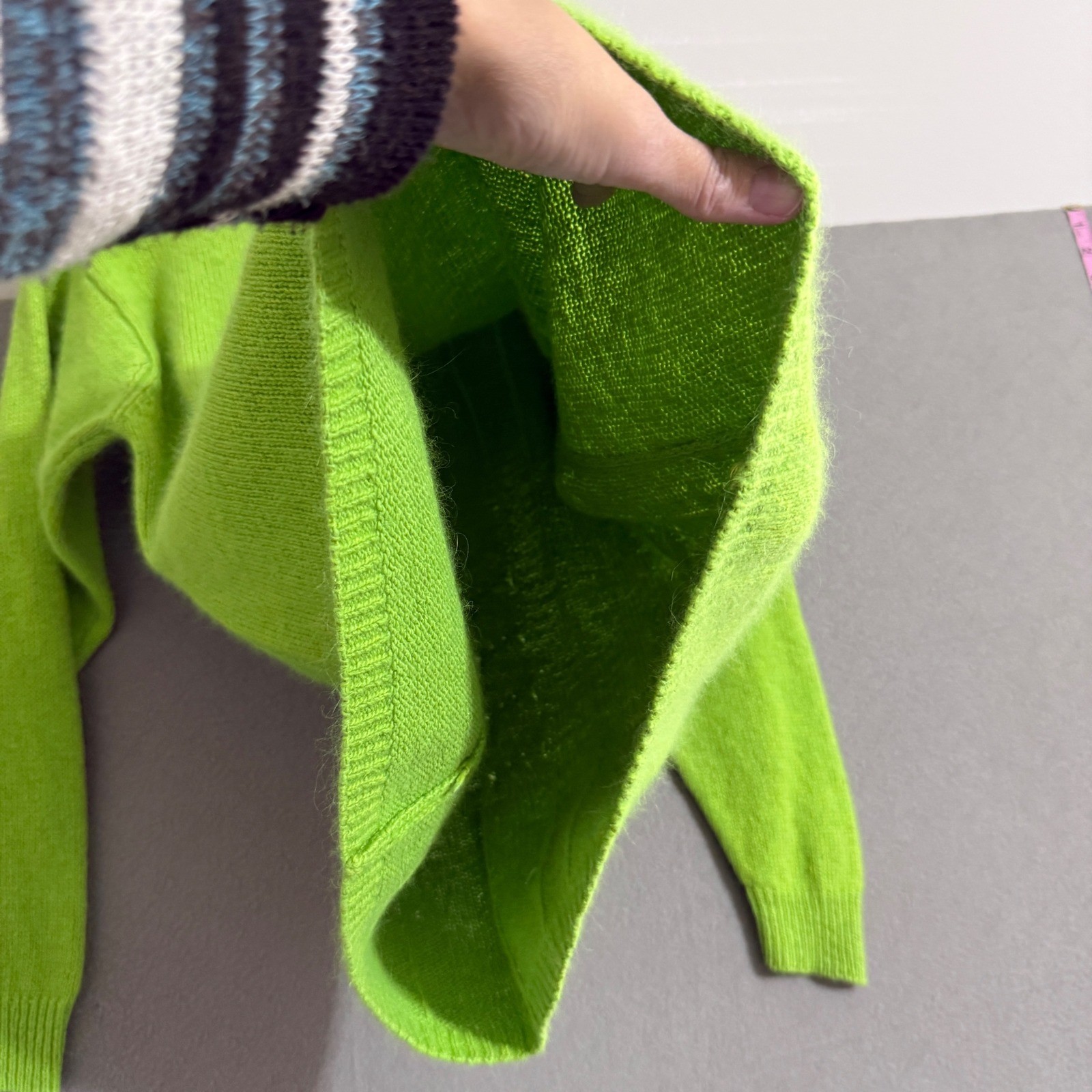 Lisa International Lime Green Silk Angora Cable Knit Sweater Women Large L
