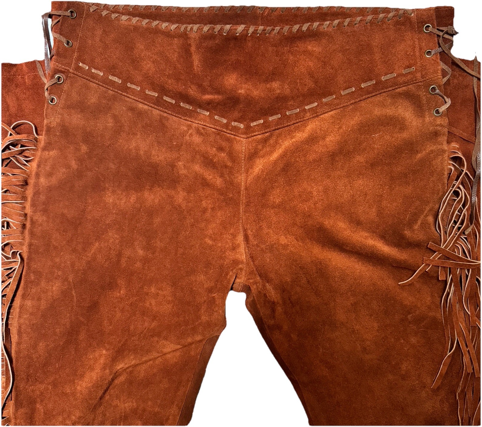 Mens XL Western Cowboy Native American Rust Leather Pants Suede Fringe 40-42