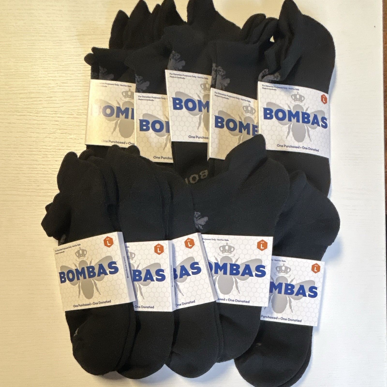 Bombas Unisex large Black Ankle Socks 10 Pack New with Tags