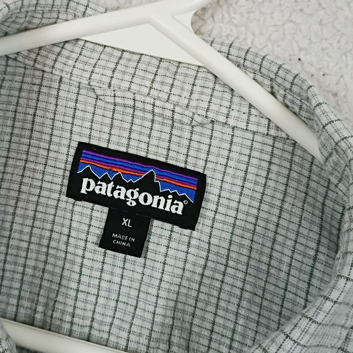 Patagonia Worn Wear Shirt Mens XL Grey Hemp Organic Cotton Grid Short Sleeve