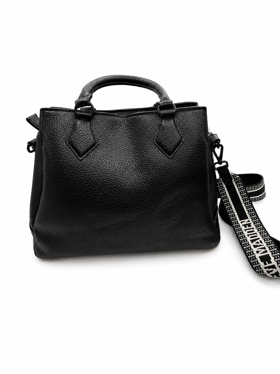 Steve Madden Black Pebbled Faux Leather Satchel Crossbody Tote Shoulder Bag