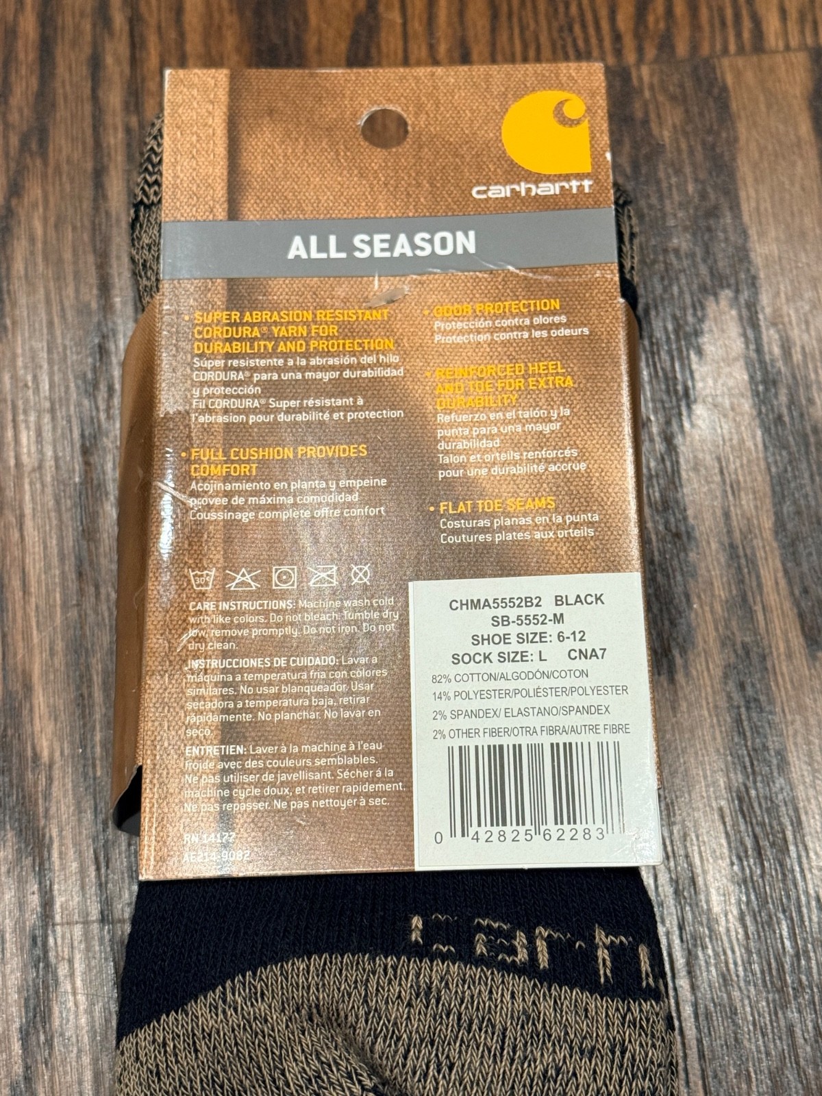 Carhartt Men’s All Season Steel Toe Boot Socks Black 2 Pack L 6-12 NWT