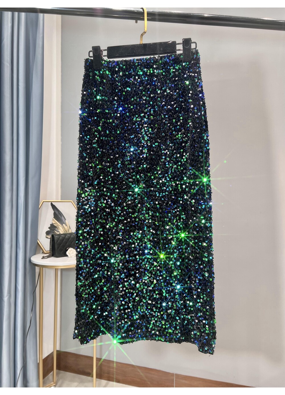 Thickened High-waisted Slim,Versatile Mid-length Skirt SequinSkirt