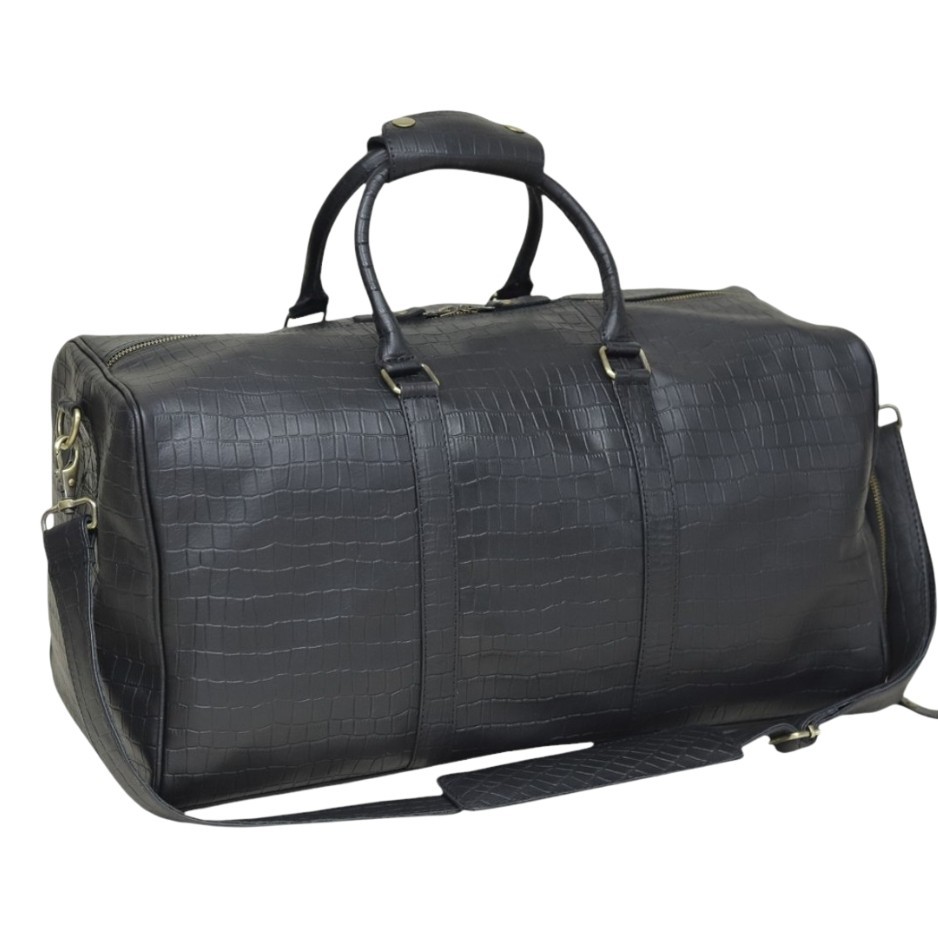 Leather Duffel Handbag For Men Crocodile Pattern Handmade Weekender For Travel