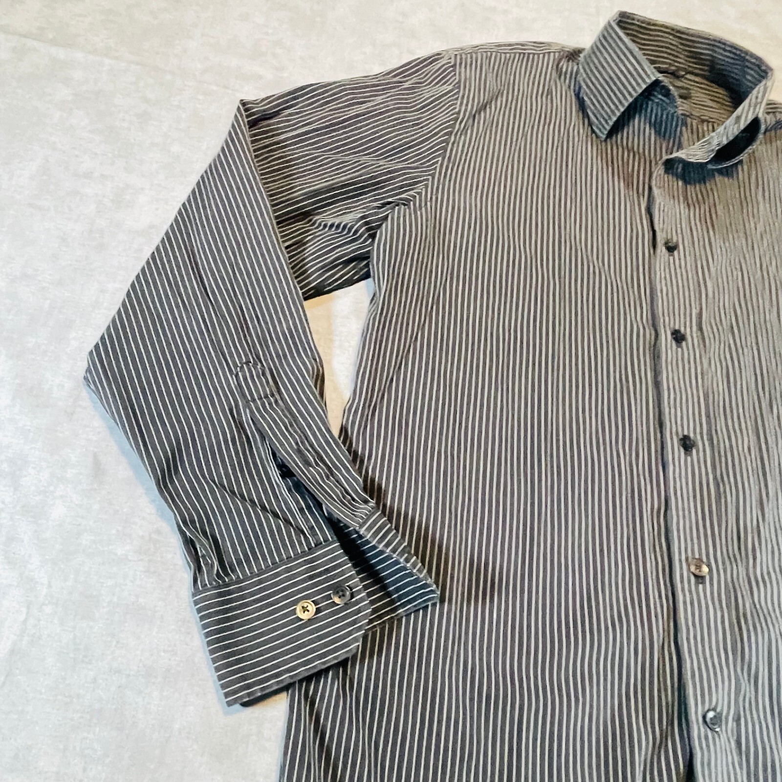 Express Design Studio Mens L Black Striped Button Down Shirt Modern Fit Y2K