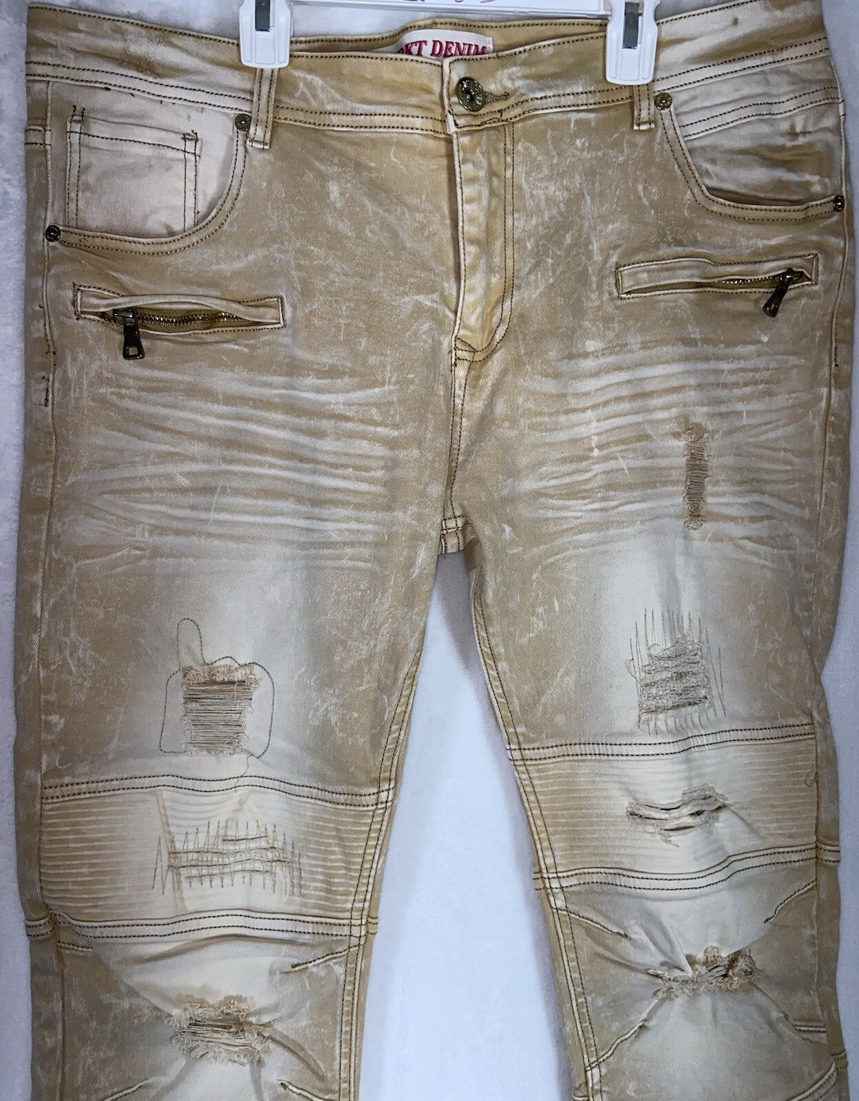 Dstrkt Denim Moto Stretch Jeans Mens Sz 38×34 Comfort Distressed Overdye Zippers
