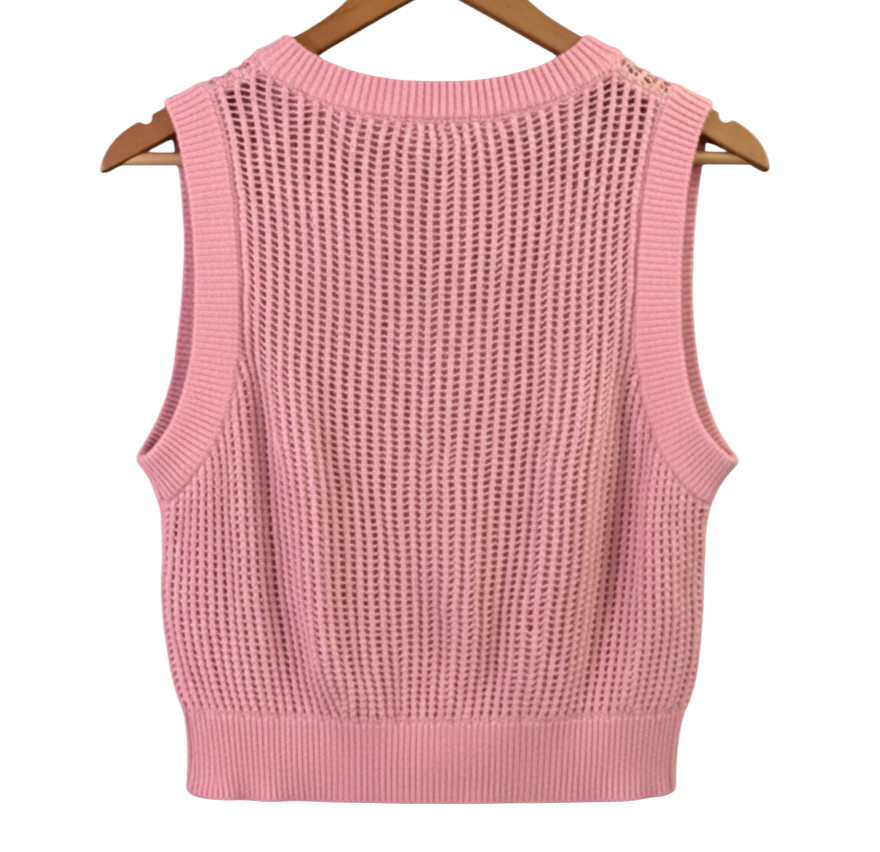NWT Double Zero CROPPED SWEATER TANK TOP Crochet Open Knit ORCHID PINK Lilac S