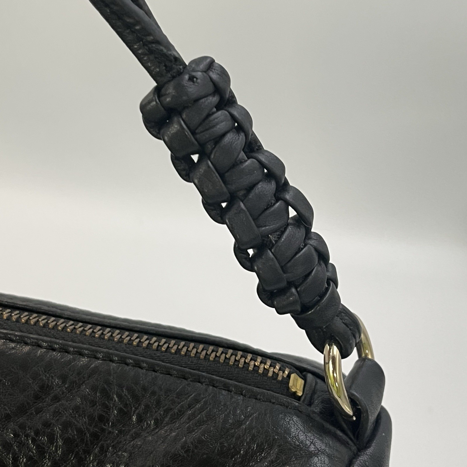 Elliott Lucca Purse Mari Black Leather Gold Trim Shoulder Handbag / Purse