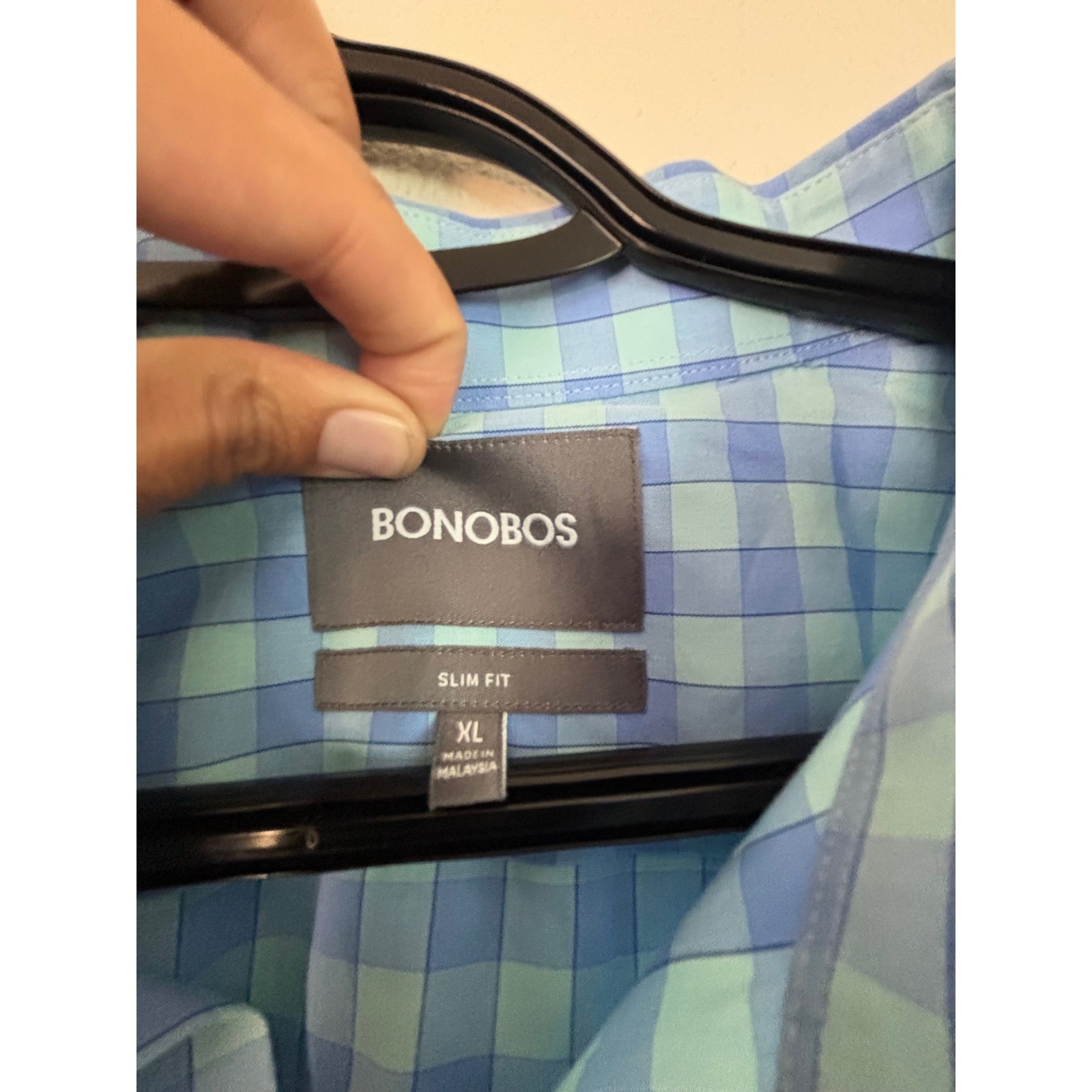 Bonobos Slim Fit Gingham Button Down Shirt Mens XL Blue Teal Plaid Long Sleeve