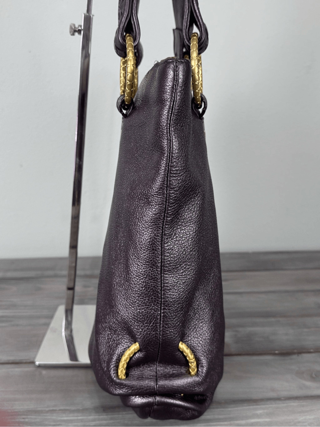 Elliott Lucca Brown Sheen 100% Leather Tote Shoulder Bag