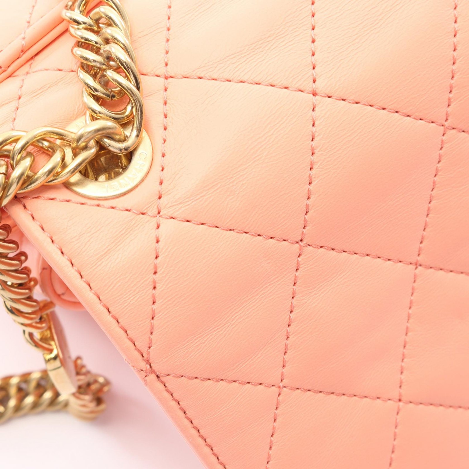 CHANEL Matelasse 2WAY Chain Shoulder Bag Lambskin Orange GHW Used Women
