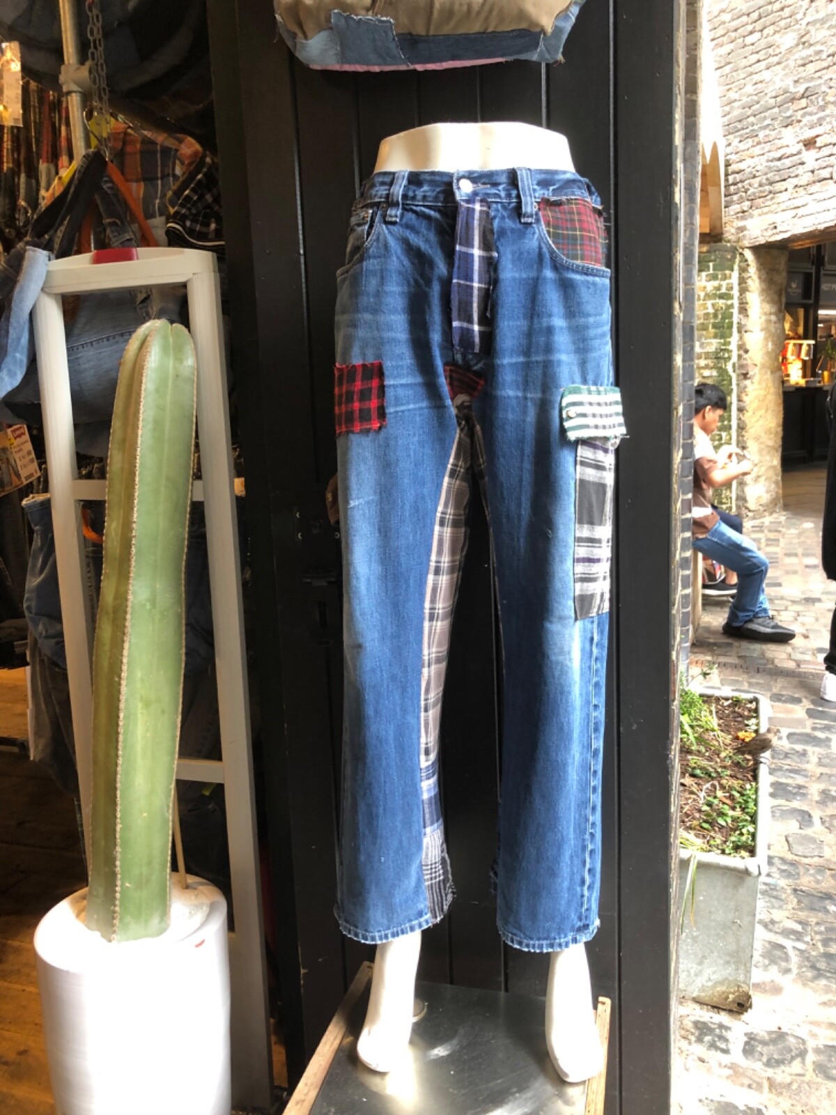 Random Vintage Upcycled Patchwork Flannel Jeans Recycled Mixed Colours Unisex