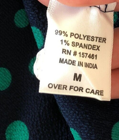 Cathy Womens Top Sz M Blue Polka Dot Front Zip 3/4 Sleeve Pockets Stretch NWOT