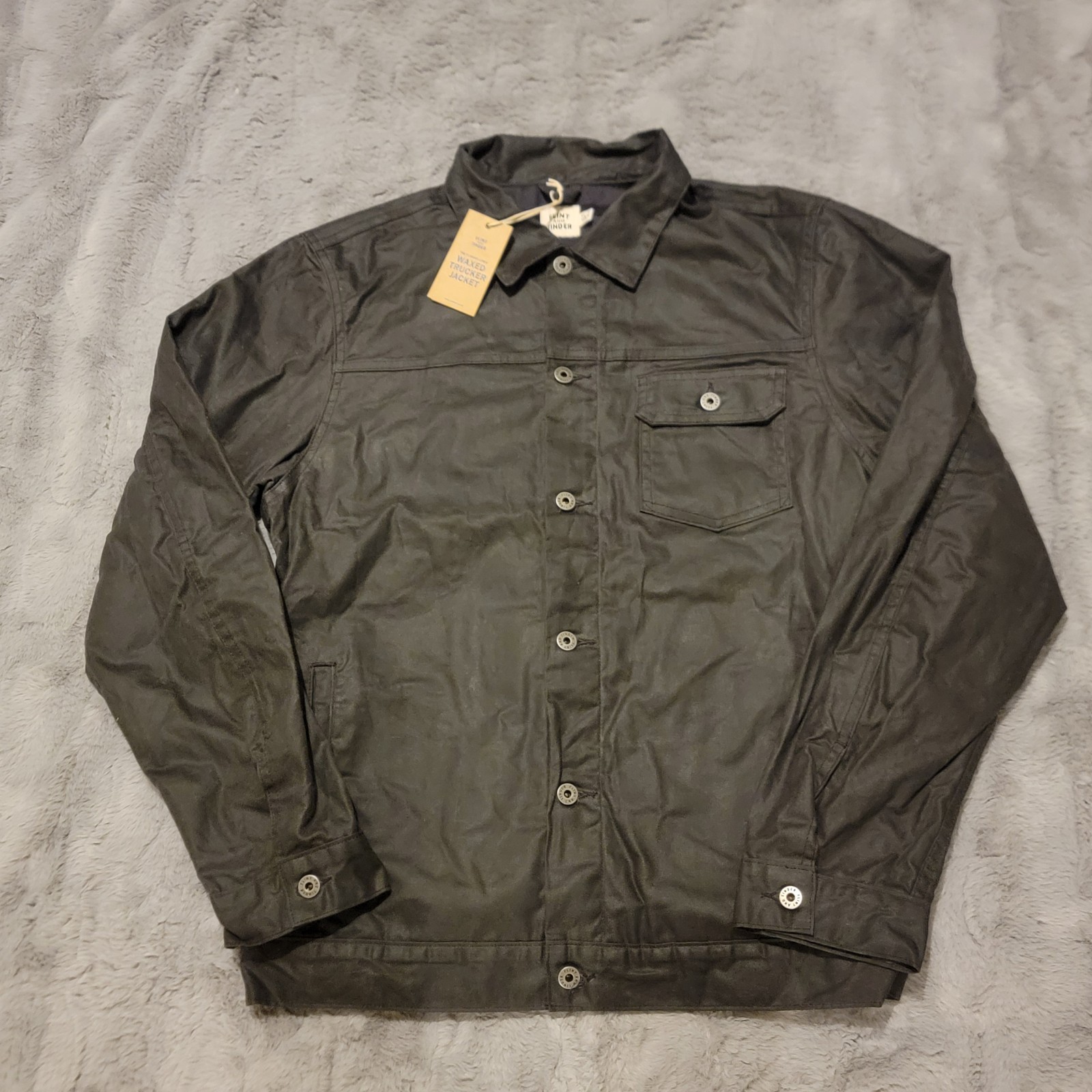 Flint Tinder Jacket Mens XL Tall Charcoal Flannel Lined Waxed Trucker Button