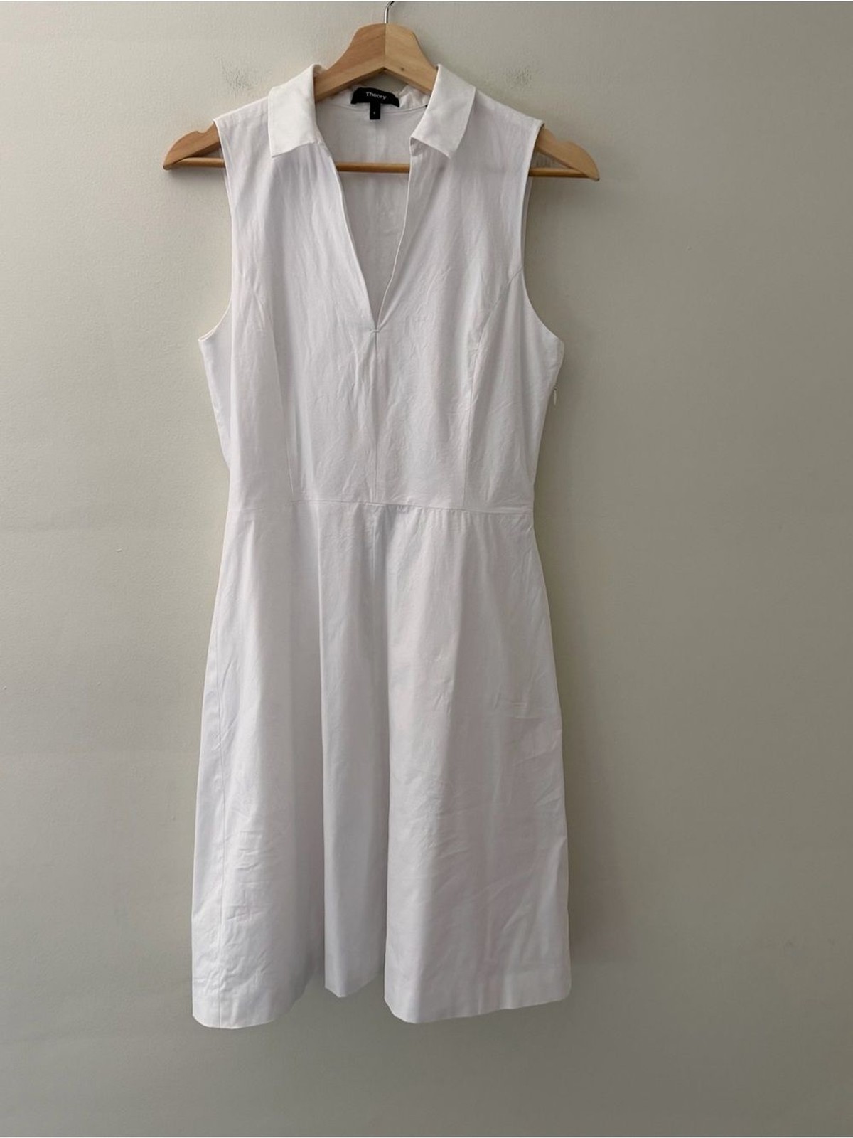 Theory Dress Sleeveless A-Line White Cotton Poplin Size 4 Clean Girl Preppy