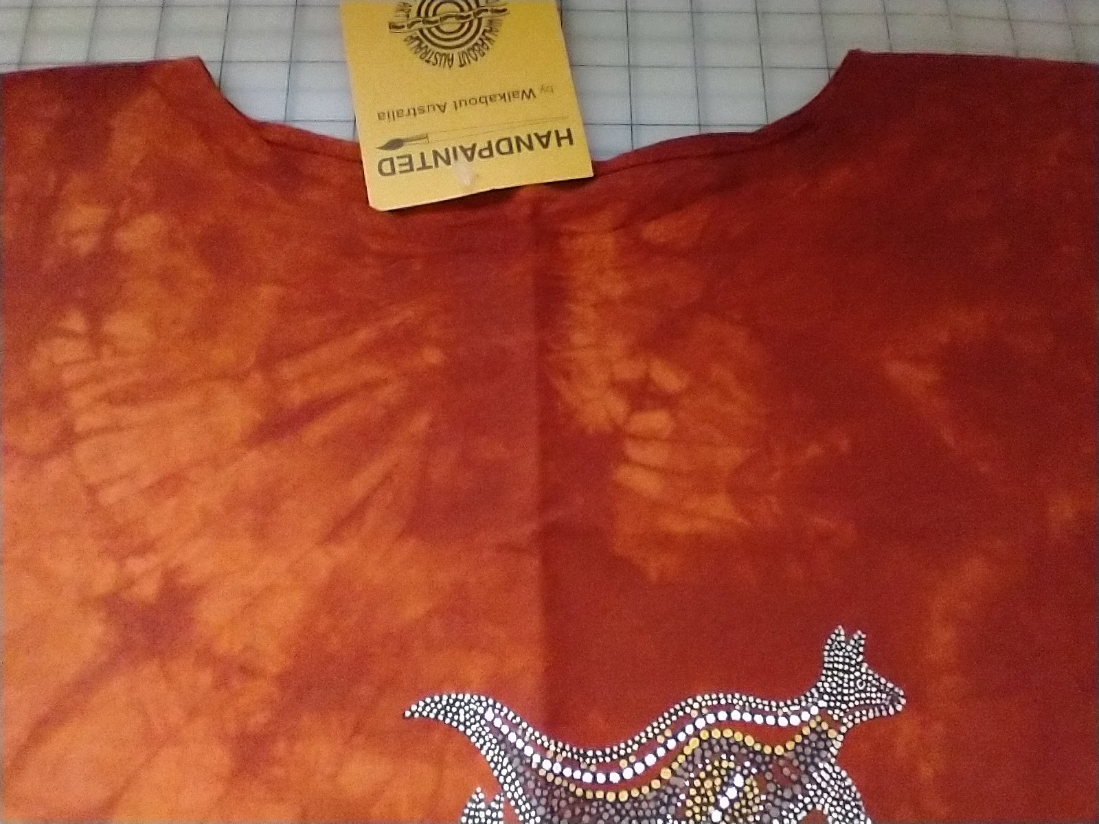 Australian Aboriginal Hand Painted Art Shirt, Mud Cloth Tie Dye Cotton, Kangaroo