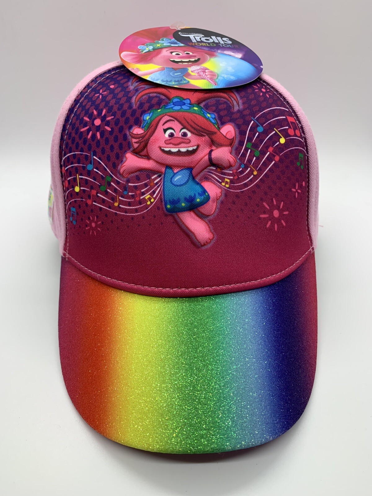 NWT TROLLS Baseball Cap Hat World Tour GIRL’S Multicolor Rainbow Snap Back
