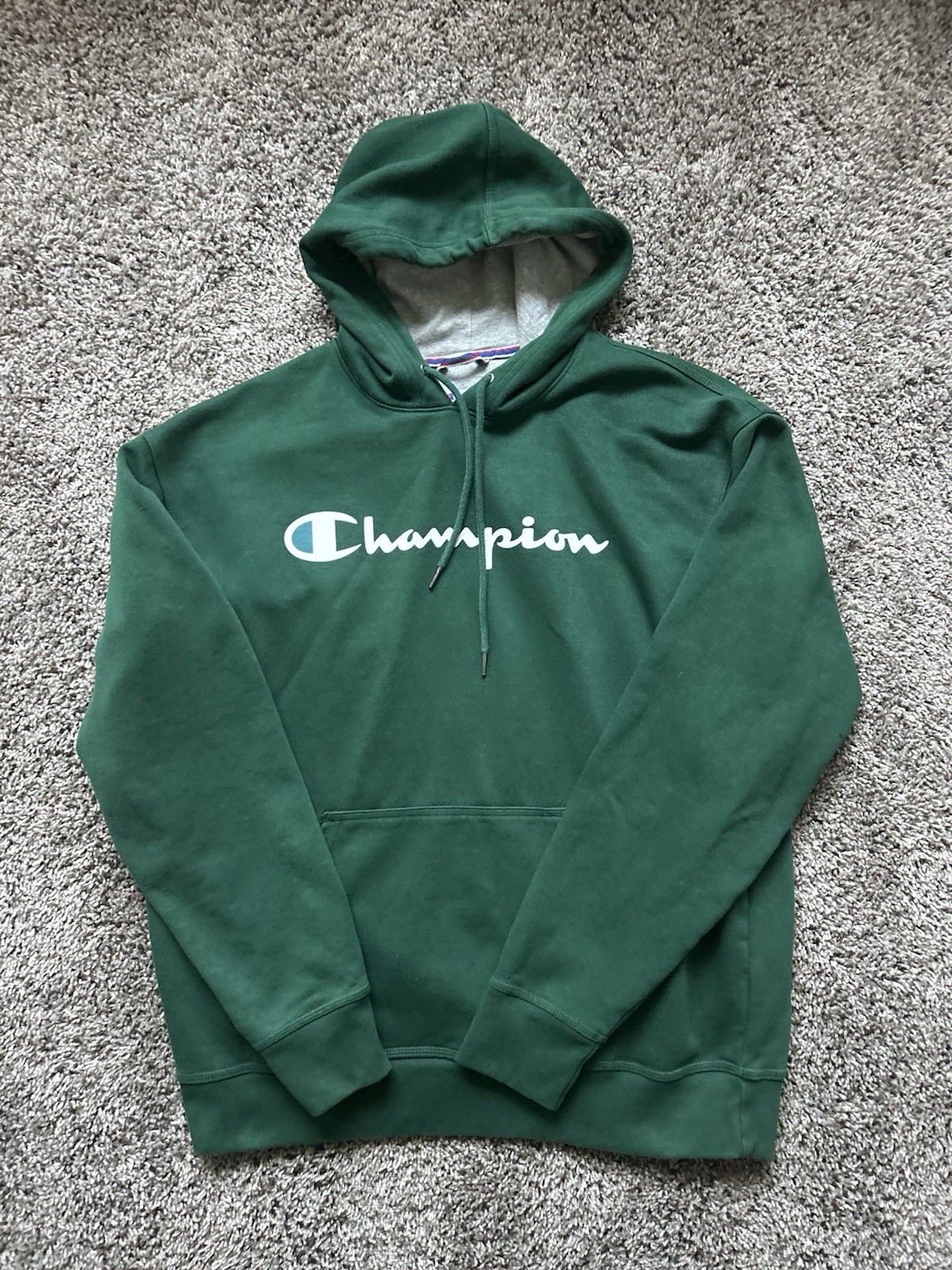 Champion Reverse Weave Hoodie Mens XL Green Fleece Pullover Logo Sweatshirt