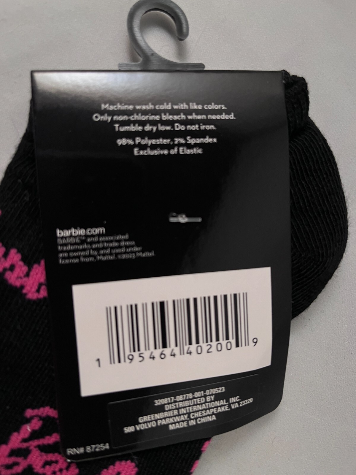 Mattel – Barbie – Black – 1 Pair -No Show Socks – Size Womans 4-10