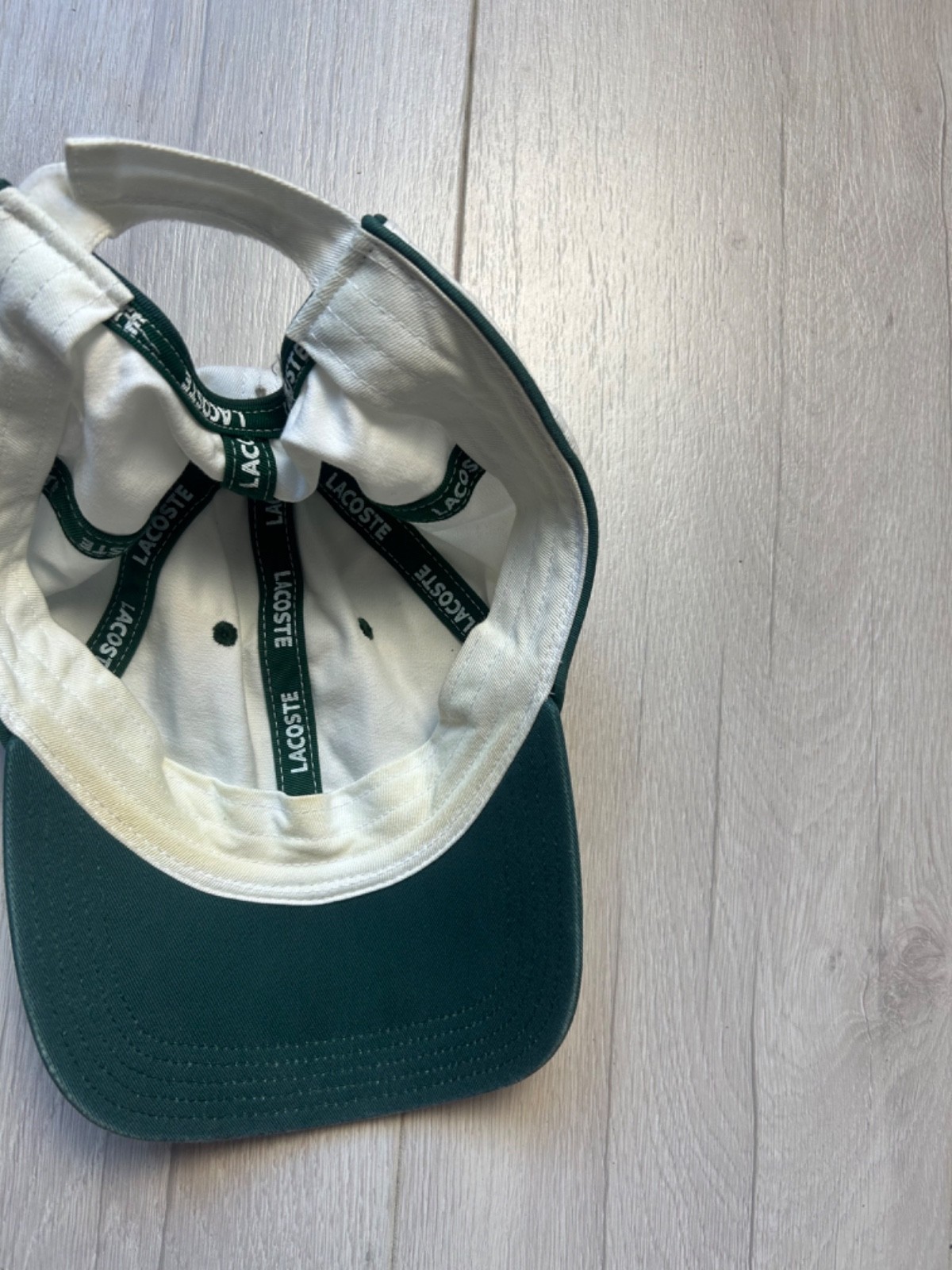 Vintage Lacoste Baseball Cap Hat White Green Spellout Embroidered Logo Strapback