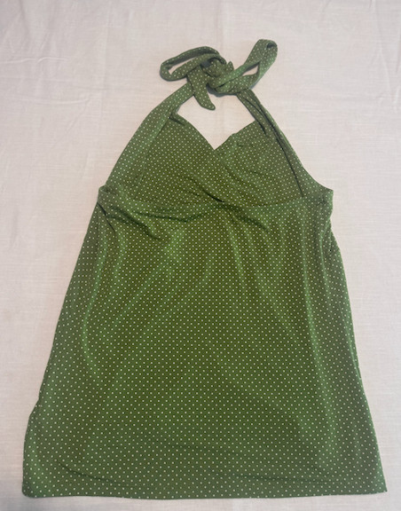 Green Polka Dot Halter Tank Top Women’s Size L Tie Closure Liz Claiborne