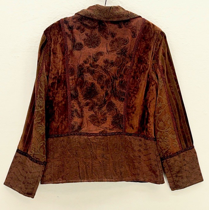 VTG FLASHBACK Brown Shabby Chic JACKET Crushed Velvet Peplum Boho Dark Goth Sz S