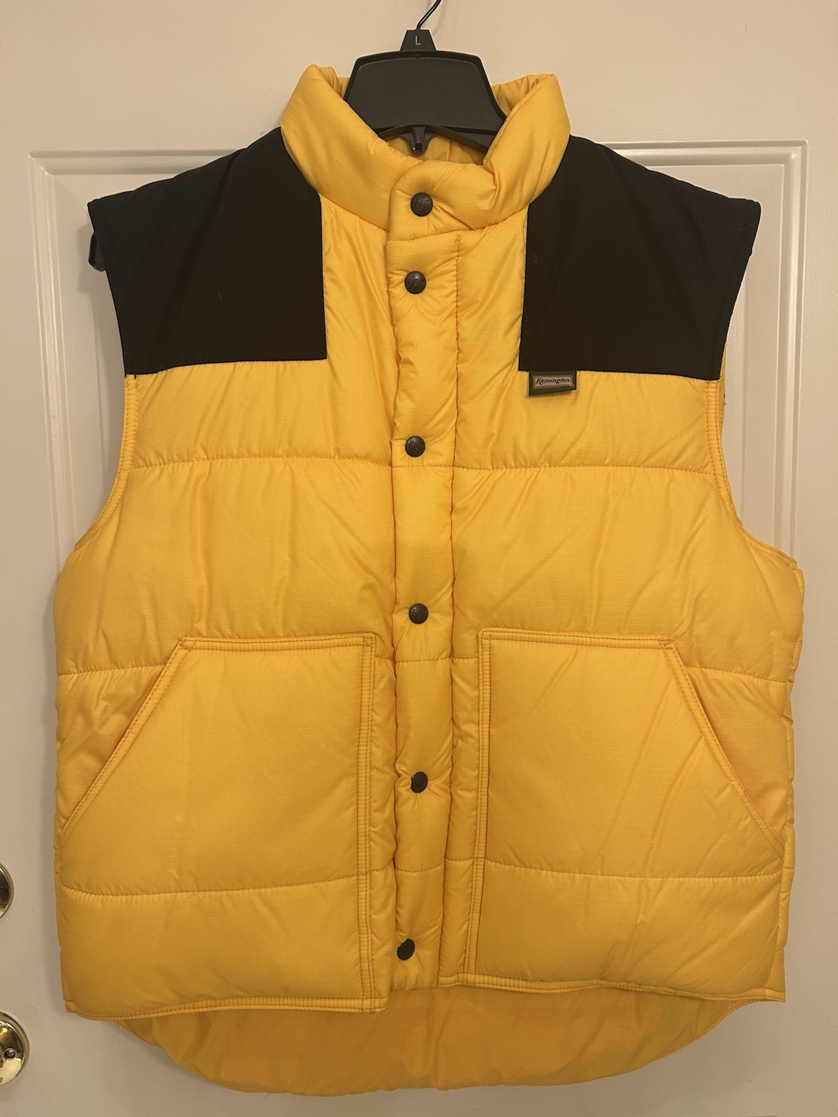 Size L – Men’s Remington Puffer Vest Made in USA Yellow Nylon Ripstop Lining