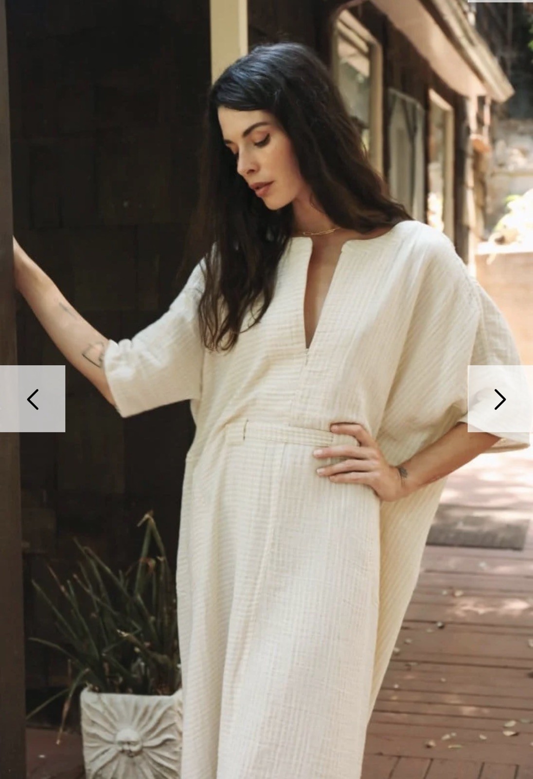 Odd Bird Ruya Tunic Dress XS/S Ivory Organic Cotton Gauze Belted Caftan